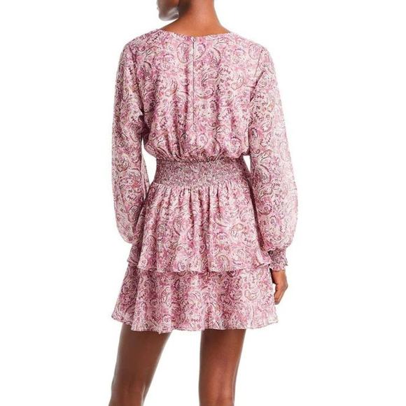 Aqua Pink Metallic Chiffon Paisley Ruffle Mini Dress Size Large - Picture 2 of 16